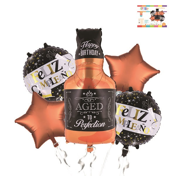 Globo Mylar 5Pc Bot. Whisky - Globos