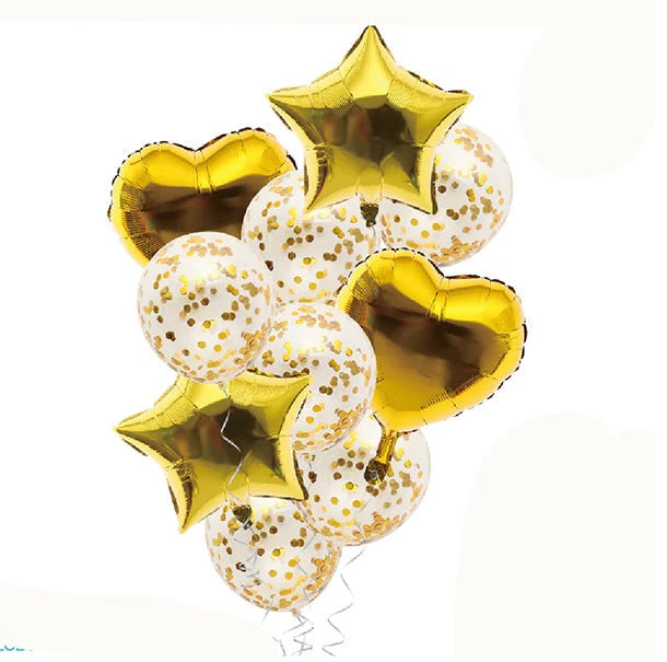 GLOBO MYLAR/LATEX CONFETTI DORADO 10 PIEZAS.