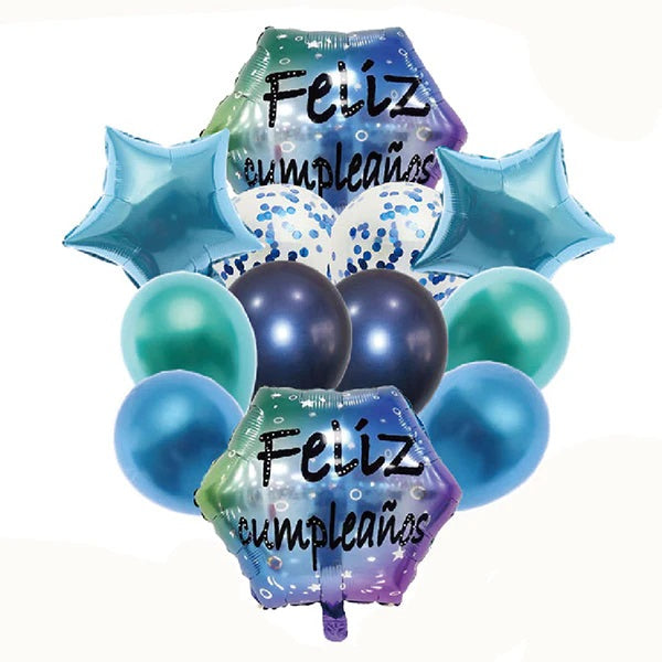 Set de Globos Mylar/Latex Azul x 12 Piezas