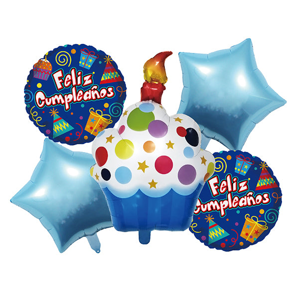 Set 5 Globos Cupcake Azul - Globos