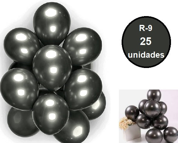 Globos Cromados Negros R-9 x 25 unidades.