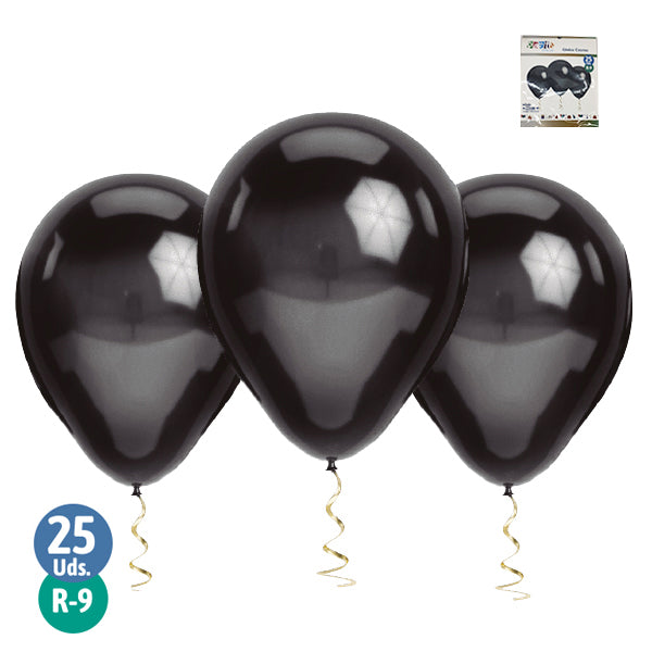Globos Cromados Negros R-9 x 25 unidades. - Globos