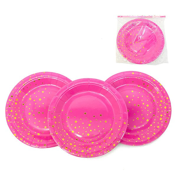 Plato Carton Fucsia Dorado x 6 unidades