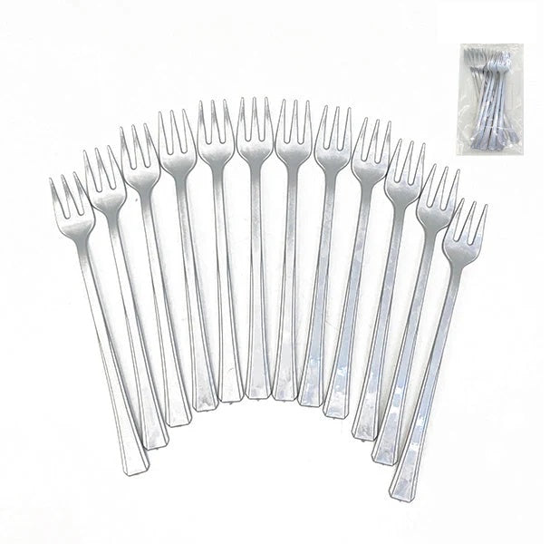 Tenedor Postre Plateado Largo 14cm x 10 unidades