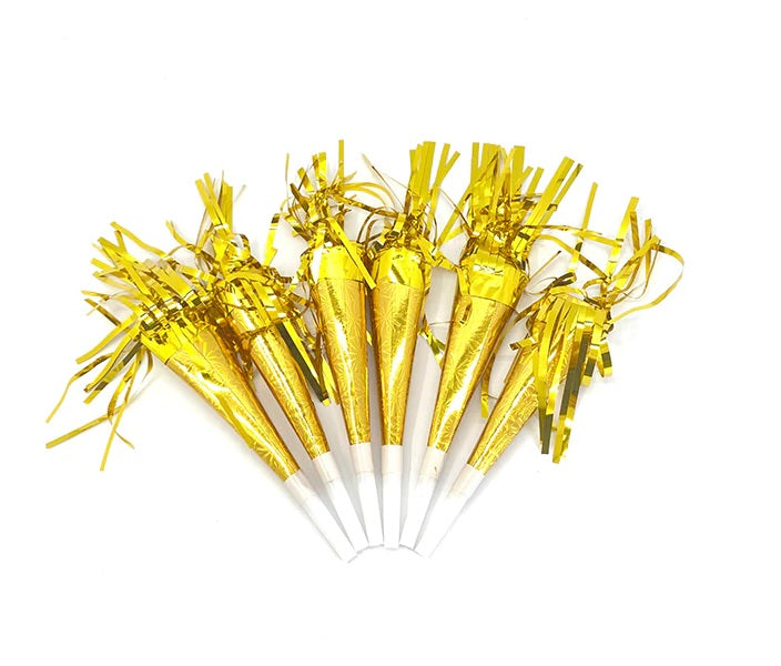 CORNETA HOLOGRAFICA DORADO 6 UNIDADES