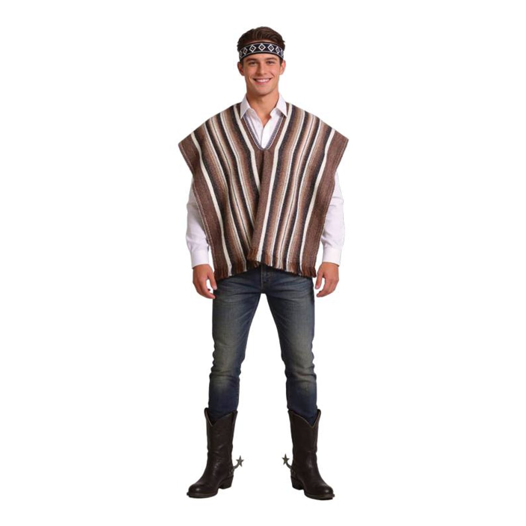 Set Poncho + Cintillo Artesano 116X60Cm Blanco X1Uni - Disfraces