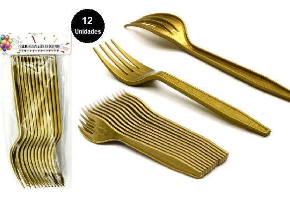 Tenedor Dorado x 12 unidades.