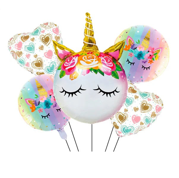 Globo Unicornio Flor 5 Piezas
