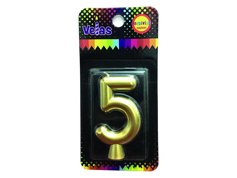 Vela Numeral Dorada Nº 5