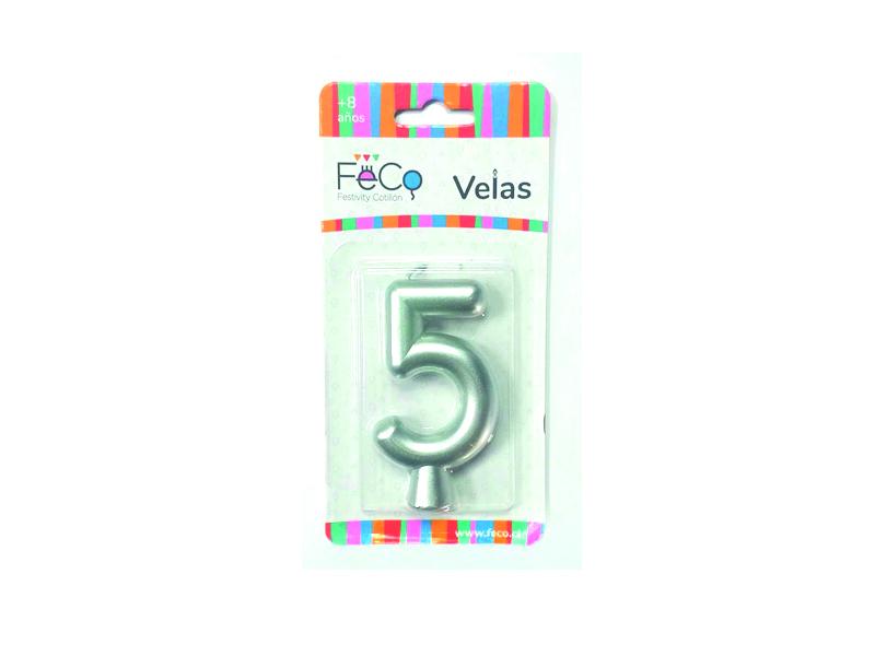 Vela Numeral Plateado Nº 5