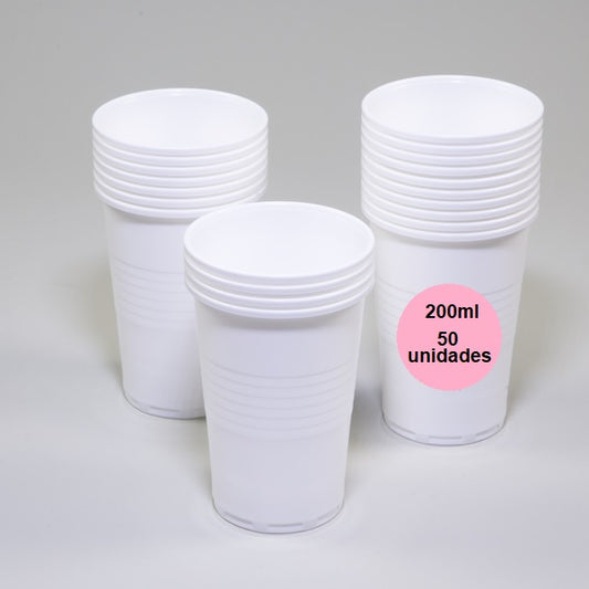 Vasos blancos 200ml, 50 unidades.