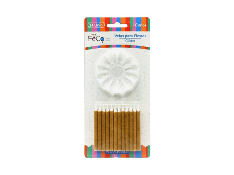 Vela Glitter Dorado 24 Pcs