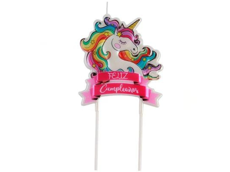 Vela Unicornio Feliz Cumpleaños 7X12Cm