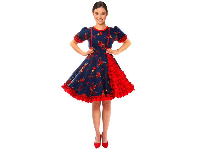 Vestido Huasa Chinita Floreado Azul/Fucsia – Don Cotillón