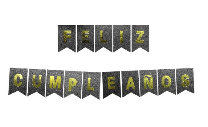 Guirnalda Feliz Cumpleaños Negro y Dorado con Gliter