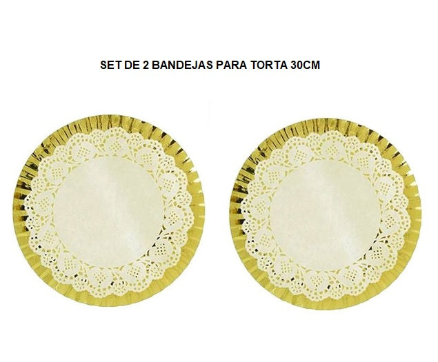 Set de 2 Bandejas Para Tortas con Blondas
