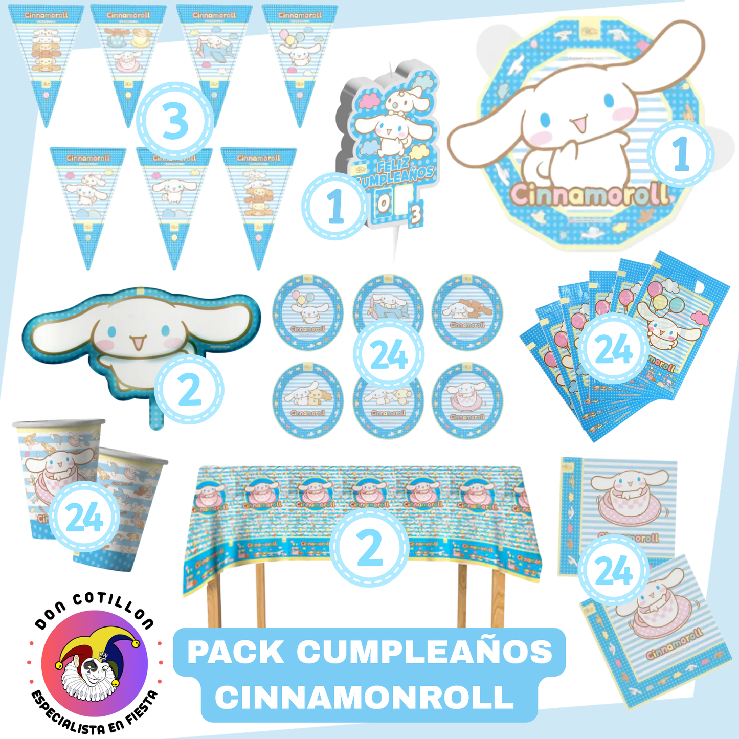 PACK CUMPLEAÑOS CINNAMONROLL - Packs de Cotillón
