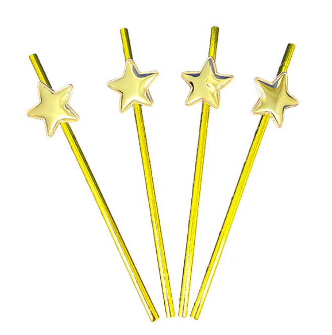 BOMBILLA PAPEL METALIZADA ESTRELLA X 4 DORADA