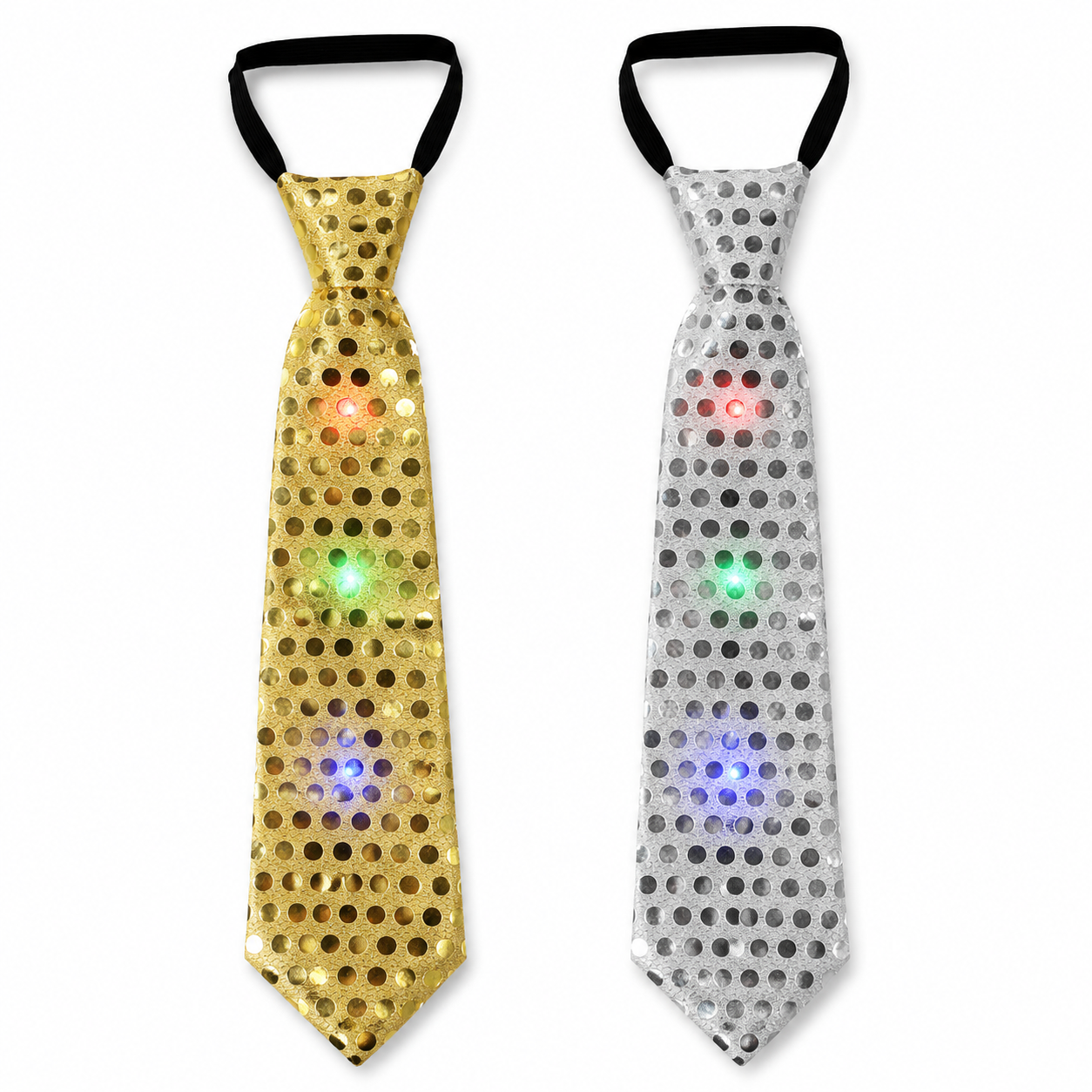 Corbata LED con Lentejuelas – Dorada y Gris/Plateada