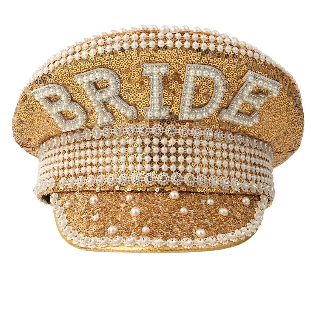 Gorro novia letras BRIDE dorado