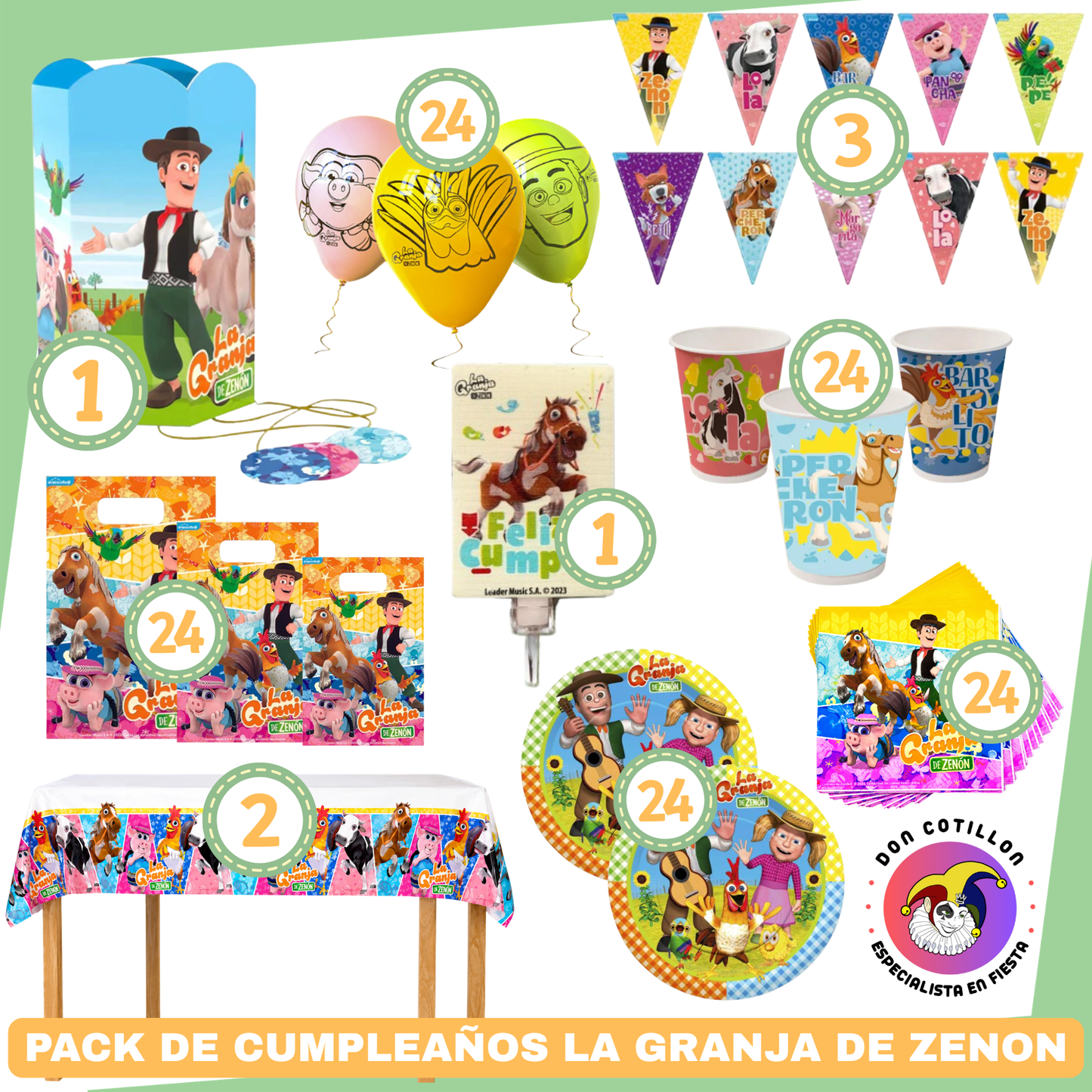 PACK CUMPLEAÑOS GRANJA DE ZENON - Packs de Cotillón