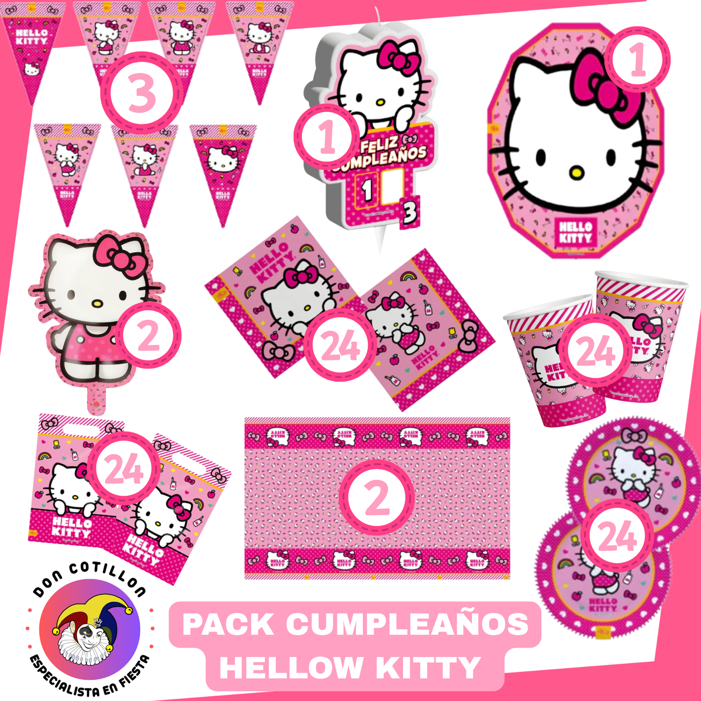 PACK DE CUMPLEAÑOS HELLO KITTY - Packs de Cotillón