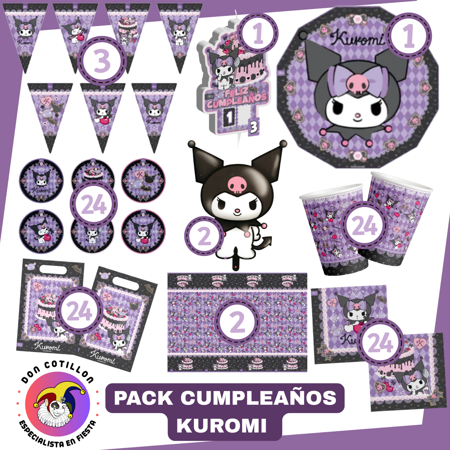 PACK DE CUMPLEAÑOS KUROMI - Packs de Cotillón