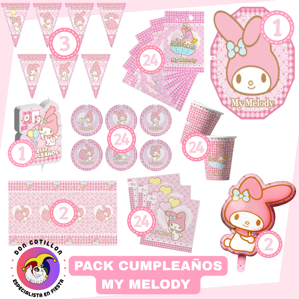 PACK DE CUMPLEAÑOS MY MELODY - Packs de Cotillón