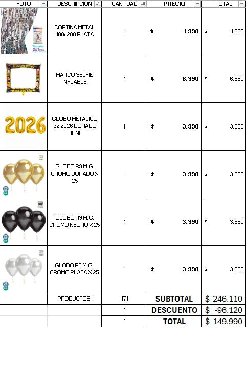PACK DON COTILLON PRO AÑO NUEVO 50 PERSONAS