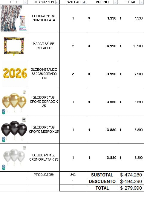 PACK DON COTILLON PRO AÑO NUEVO 100 PERSONAS