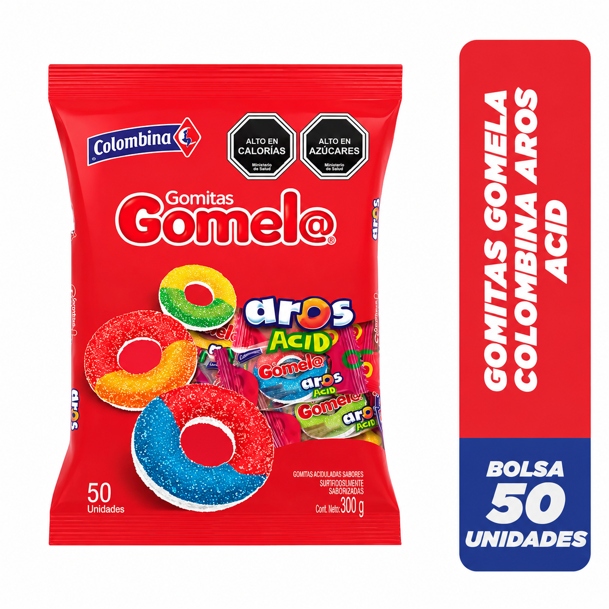 GOMITAS GOMELA BOLSA X 50 UN COLOMBINA AROS ACID
