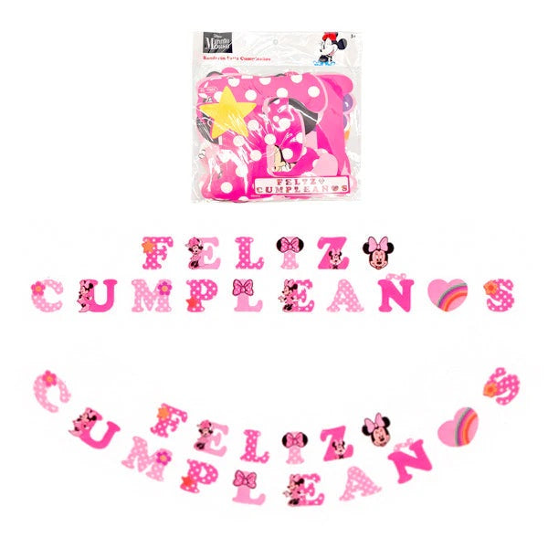 Banderin Feliz Cumpleaños Minnie Mouse.