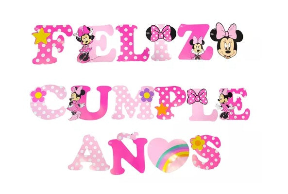 Banderin Feliz Cumpleaños Minnie Mouse.