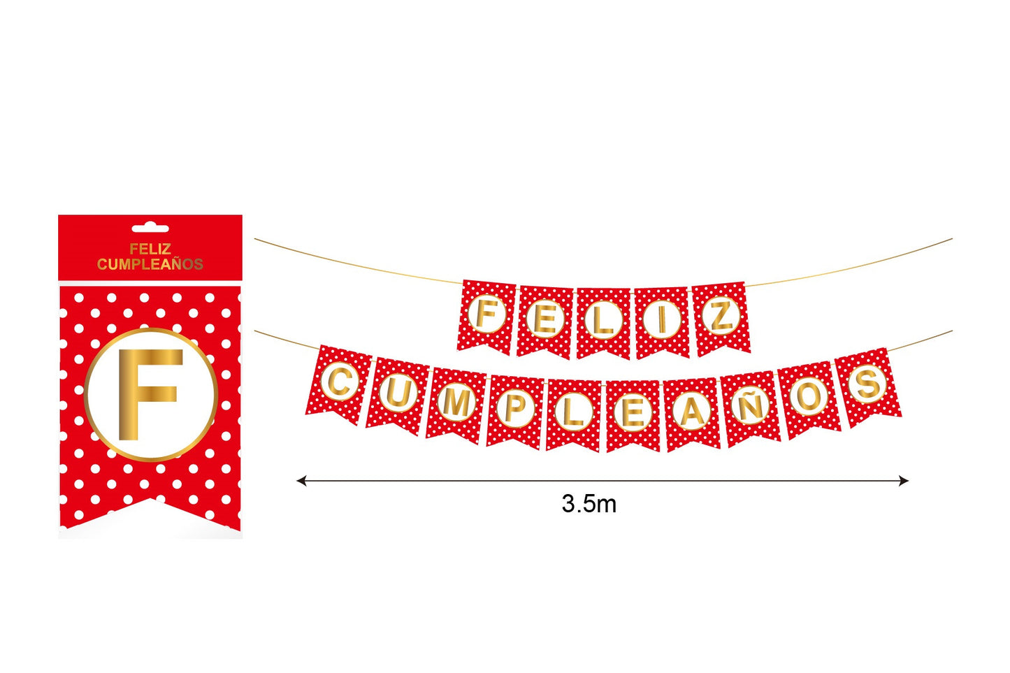 Banderín Feliz Cumpleaños Rojo con lunares