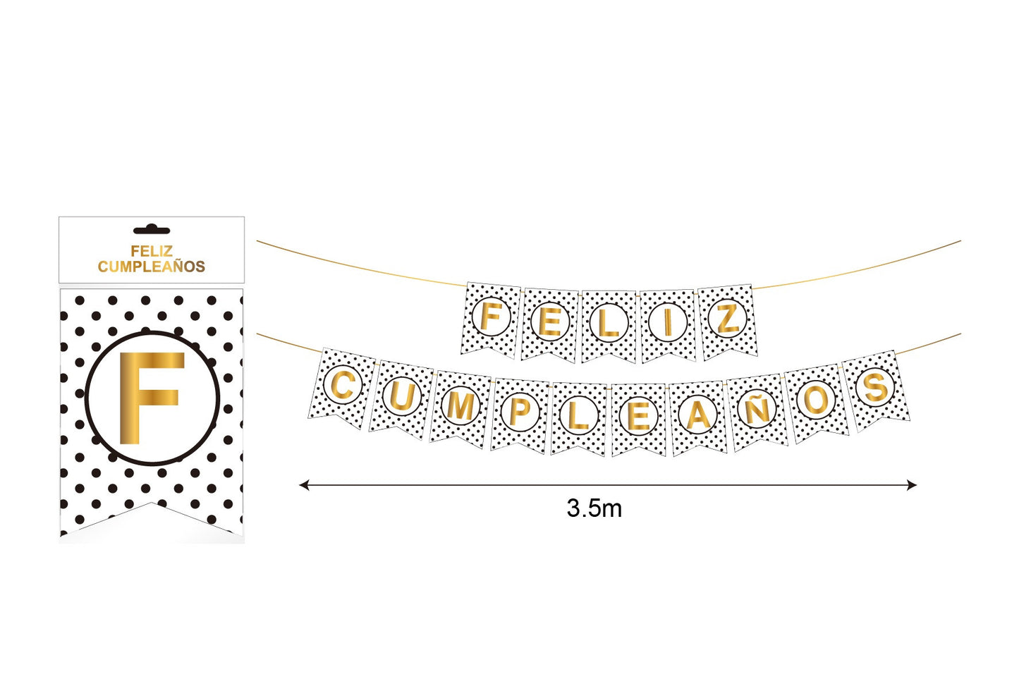 Banderín Feliz Cumpleaños Blanco con lunares