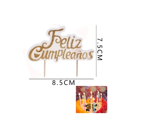 Vela Feliz Cumpleaños Dorada Cursiva
