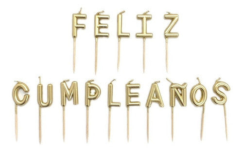 Velas Letras Feliz Cumpleaños Dorado