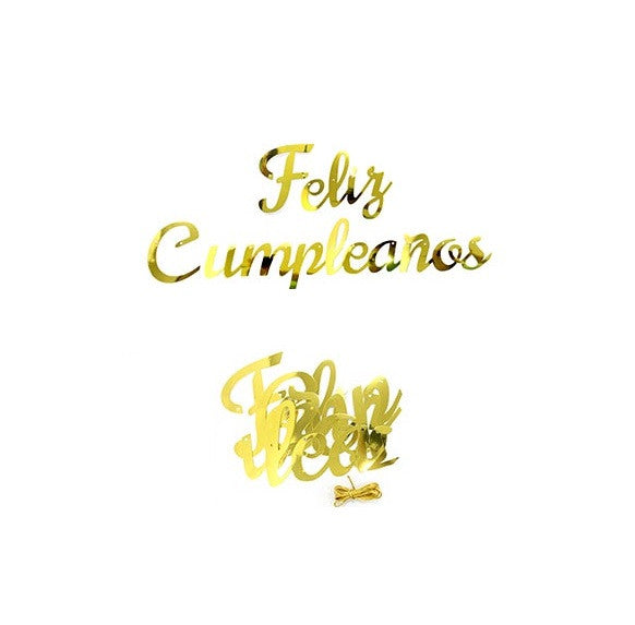 Banner Feliz Cumpleaños Dorado Cursiva