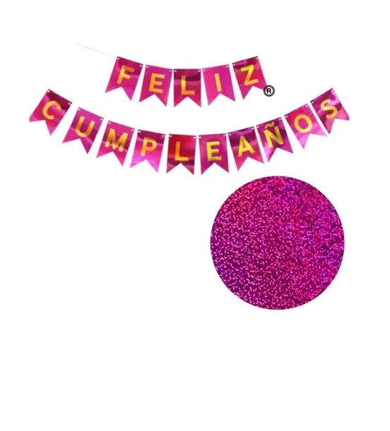 Banner Feliz Cumpleaños Holografico Fucsia