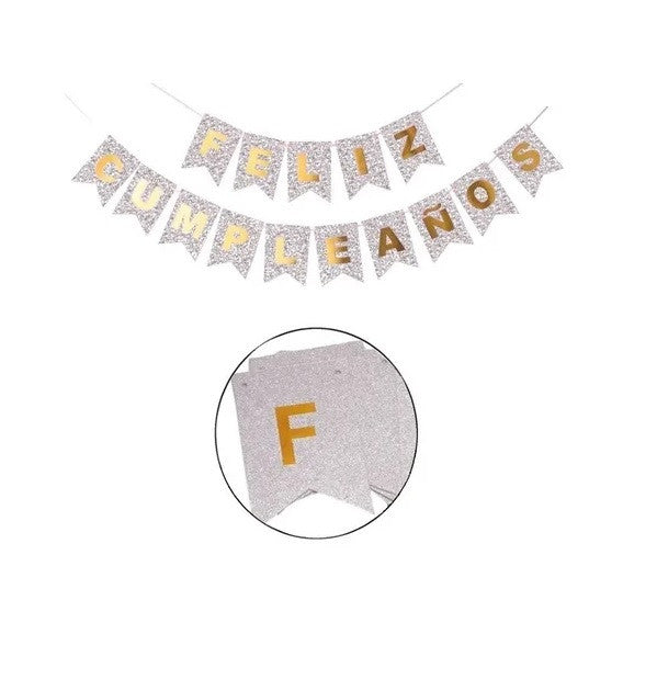 Banner Feliz Cumpleaños Brillos Plateado