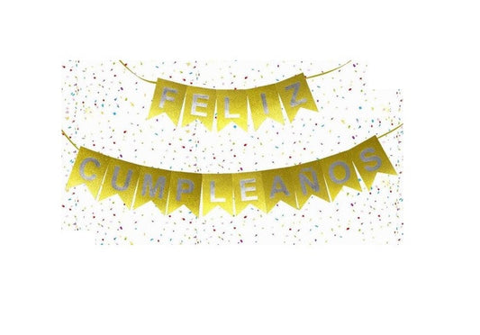 Banner Feliz Cumpleaños Brillos Dorado