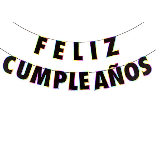 Banner Feliz Cumpleaños Negro Borde Color