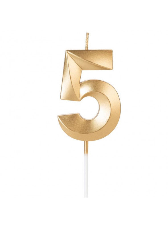 Vela Número 5 con Relieve Dorada