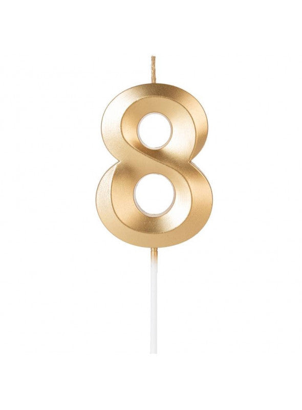 Vela Número 8 con Relieve Dorada