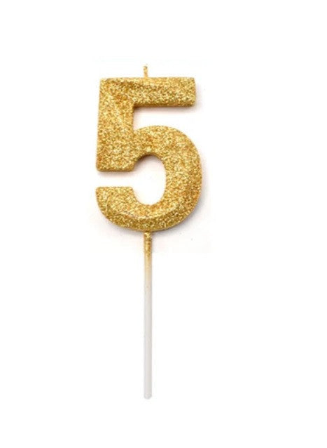 Vela Número 5 Dorada Glitter