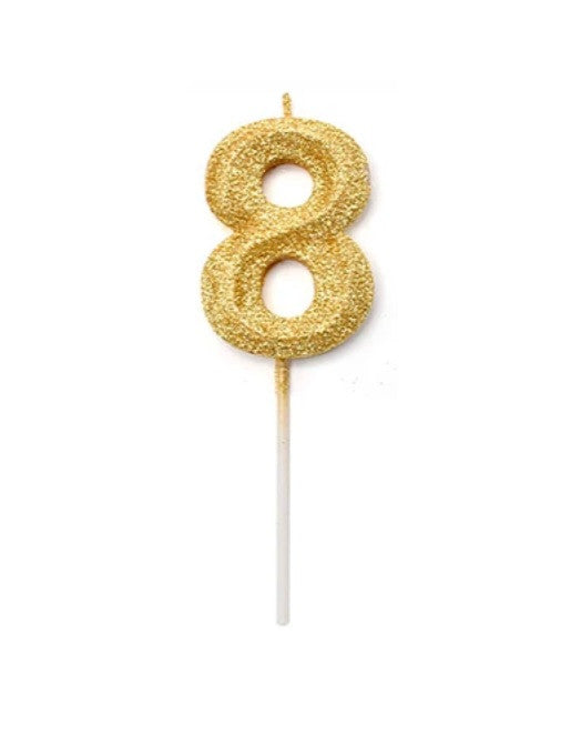 Vela Número 8 Dorada Glitter