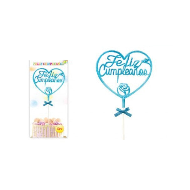 Topper Torta Corazon Celeste Pastel