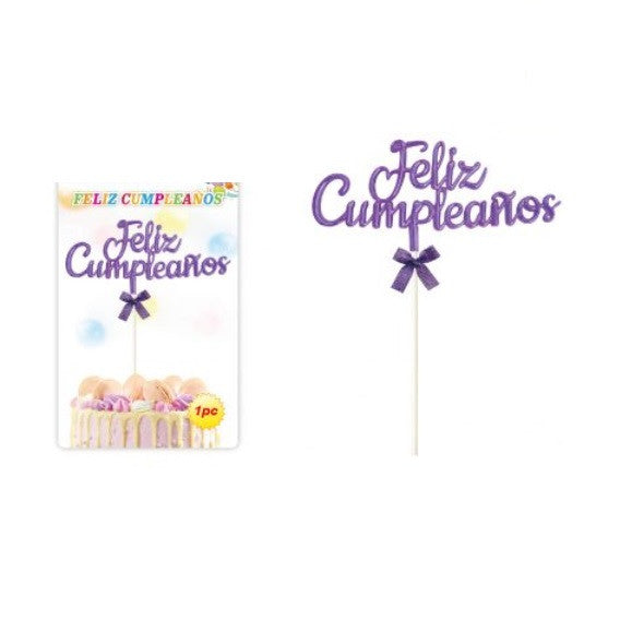 Topper Torta Feliz Cumpleaños Lila