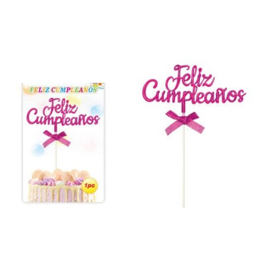 Topper Torta Feliz Cumpleaños Fucsia