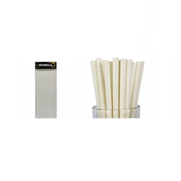 Bombilla De Papel Color Blanco x 25 pcs